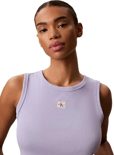 Calvin Klein ▫️ Camisola de alças para mulher Woven Label Cotton Rib com logótipo 3