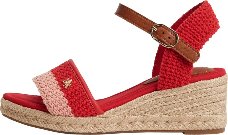 Tommy Hilfiger ▫️ Th Mid Espad Wedge Crochet Fw0fw09516 Sandálias de salto alto para mulher