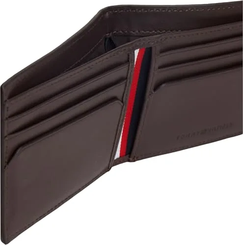Tommy Hilfiger ▫️ Carteira para homem, modelo Central Mini, em pele, castanha (Coffee Bean), tamanho único 6