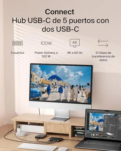 Belkin ▫️ Hub USB-C com 5 portas, 1 saída HDMI 4K a 60 Hz, Power Delivery de 100 W, transferências a 5 Gbps, adaptador USB-C multiportas, compatível com MacBook, iPad Pro, Chromebook e outros, HDMI 2.0 - Preto 2