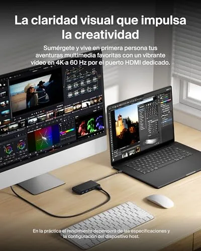 Belkin ▫️ Hub USB-C com 5 portas, 1 saída HDMI 4K a 60 Hz, Power Delivery de 100 W, transferências a 5 Gbps, adaptador USB-C multiportas, compatível com MacBook, iPad Pro, Chromebook e outros, HDMI 2.0 - Preto 4