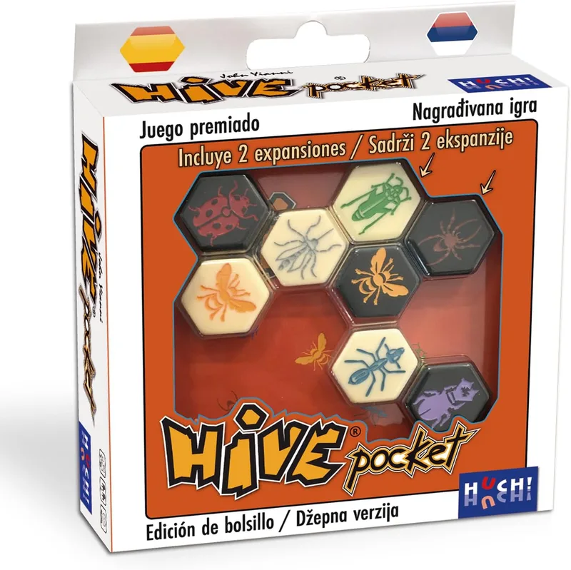 Maldito Games ▫️ Hive Pocket: Jogo de tabuleiro de estratégia abstrata para 2 jogadores, edição de viagem com bolsa e expansões «Mosquito» e «Mariquita», jogo de tabuleiro para toda a família a partir dos 8 anos (MLDG154597)