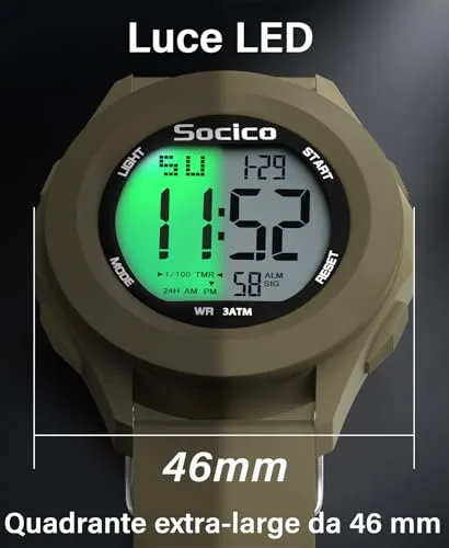 SOCICO ▫️ Relógio Digital para Homem, Resistente à Água até 30M, Desportivo, Cronómetro, Iluminação 4