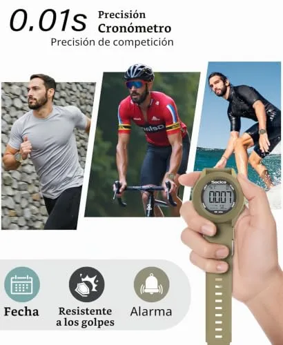SOCICO ▫️ Relógio Digital para Homem, Resistente à Água até 30M, Desportivo, Cronómetro, Iluminação 5