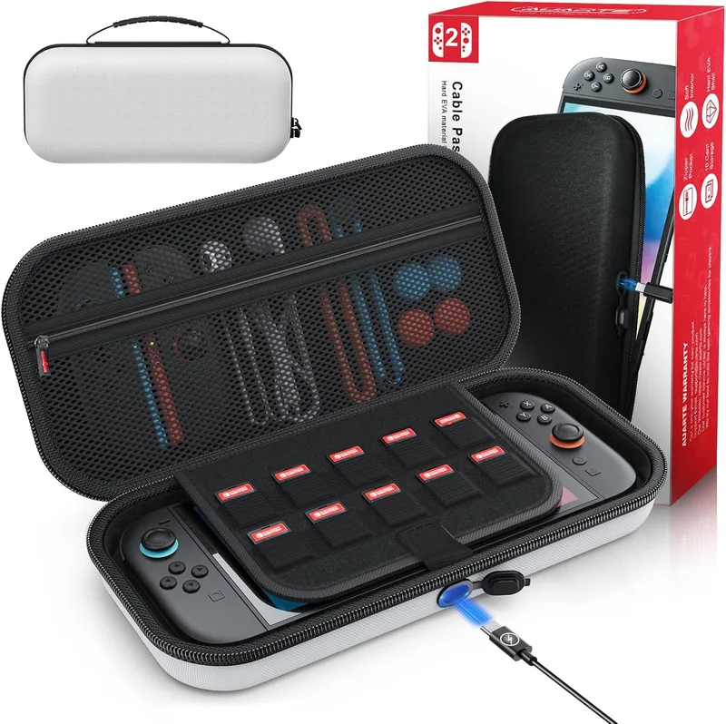 Auarte ▫️ [Conteúdo] Bolsa de transporte para Nintendo Switch 2 (2025) / Compatível com todas as consolas Switch 1, capa rígida portátil em EVA para Nintendo Switch, acessórios, capas decorativas e 10 cartas de jogo (cabo não incluído)