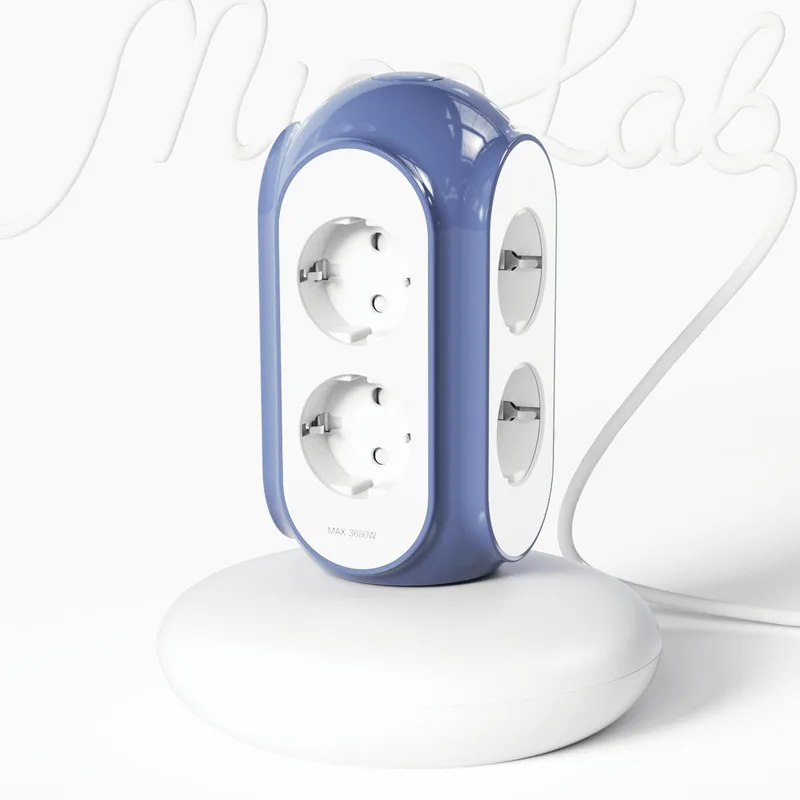 MiaoLab ▫️ Extensão em Torre com 6 Tomadas CA, 3680 W/16 A, Protetor contra sobretensão 1420 J, Base com peso de 479 g anti-capotamento, Cabo de 2 m, proteção contra sobrecarga (Azul Mediterrâneo)