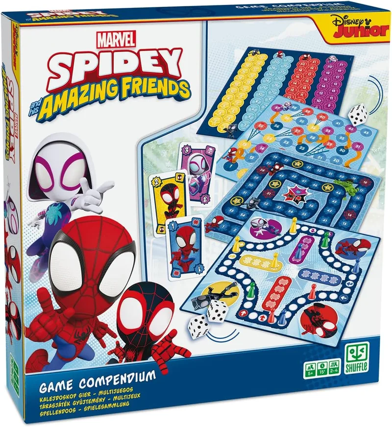 Shuffle ▫️ Game Compendium - Disney Spidey and Friends Coleção de jogos de tabuleiro para meninos e meninas a partir dos 5 anos.