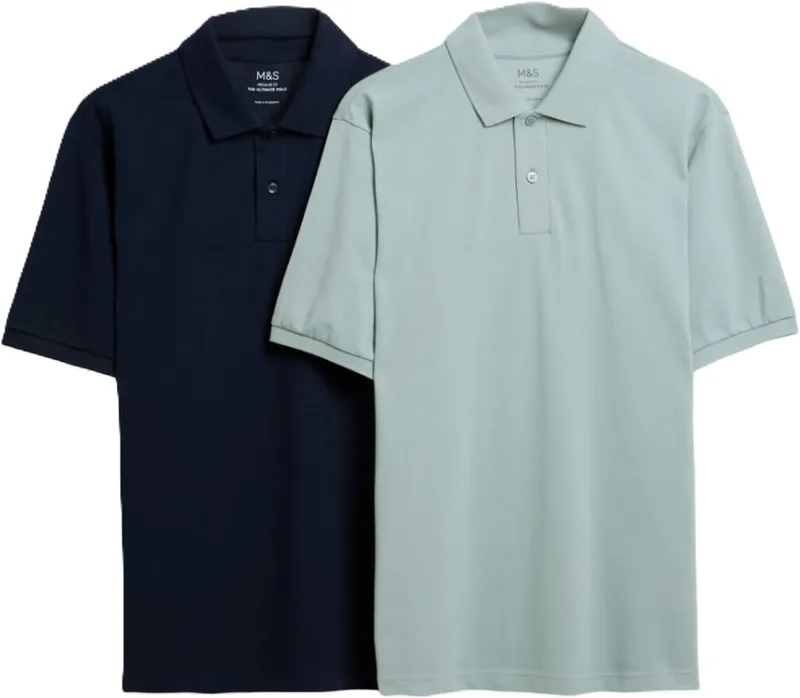 Marks & Spencer ▫️ Camisolas de manga curta Ultimate com elevado teor de algodão para homem, embalagem de 2 unidades, corte normal, com elasticidade