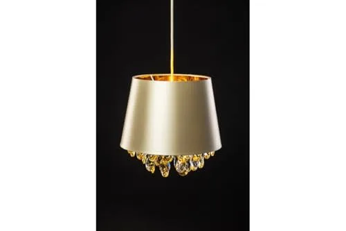 GTV ▫️ Lâmpada suspensa NESTO Ø30 cm – abajur creme com cristais e interior dourado, casquilho E27, IP20, cabo ajustável, uma luz, ideal para o quarto e a sala de estar, iluminação interior glamorosa 3