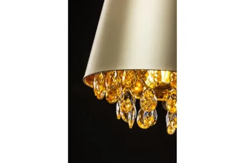 GTV ▫️ Lâmpada suspensa NESTO Ø30 cm – abajur creme com cristais e interior dourado, casquilho E27, IP20, cabo ajustável, uma luz, ideal para o quarto e a sala de estar, iluminação interior glamorosa 5