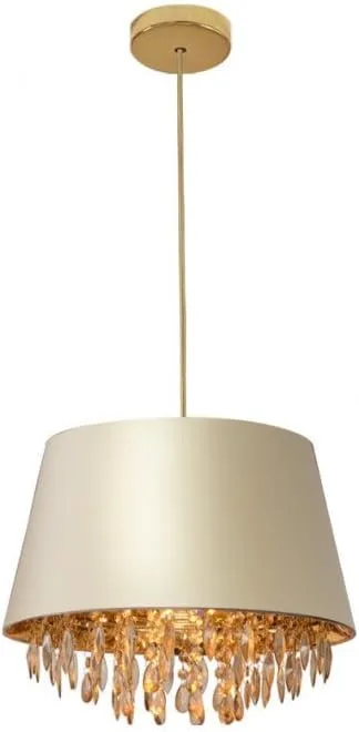 GTV ▫️ Lâmpada suspensa NESTO Ø30 cm – abajur creme com cristais e interior dourado, casquilho E27, IP20, cabo ajustável, uma luz, ideal para o quarto e a sala de estar, iluminação interior glamorosa