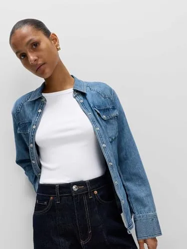 Marks & Spencer ▫️ Top canelado com elevado teor de algodão para mulher, corte justo e elástico 3