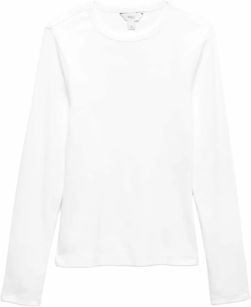 Marks & Spencer ▫️ Top canelado com elevado teor de algodão para mulher, corte justo e elástico