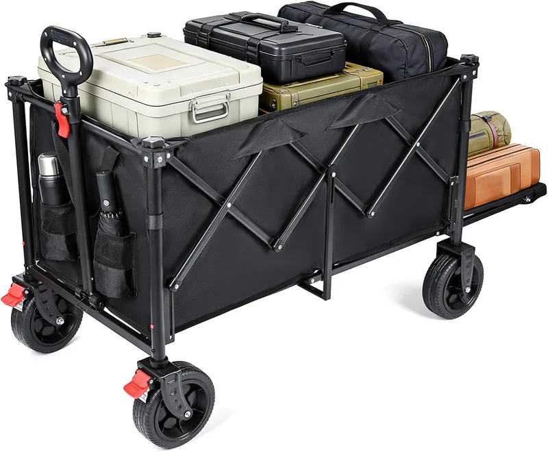 YEAUPE PRO ▫️ Carrinho de Transporte Dobrável, Carrinho de Jardim - Carga 200kg, Fundo Dobrável para Itens Longos. Carrinho de praia com travões, para praia, campismo, pesca, pesca, transporte familiar - 140-240L