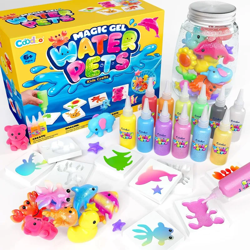 Coodoo ▫️ Conjunto Aqua Gelz, Brinquedo de Gel de Água Mágico 3D DIY, Kit de Gel Mágico com 12 cores e 12 moldes, Brinquedo criativo para crianças, Jogo educativo STEM para crianças dos 4 aos 6, dos 4 aos 8 e dos 8 aos 12 anos