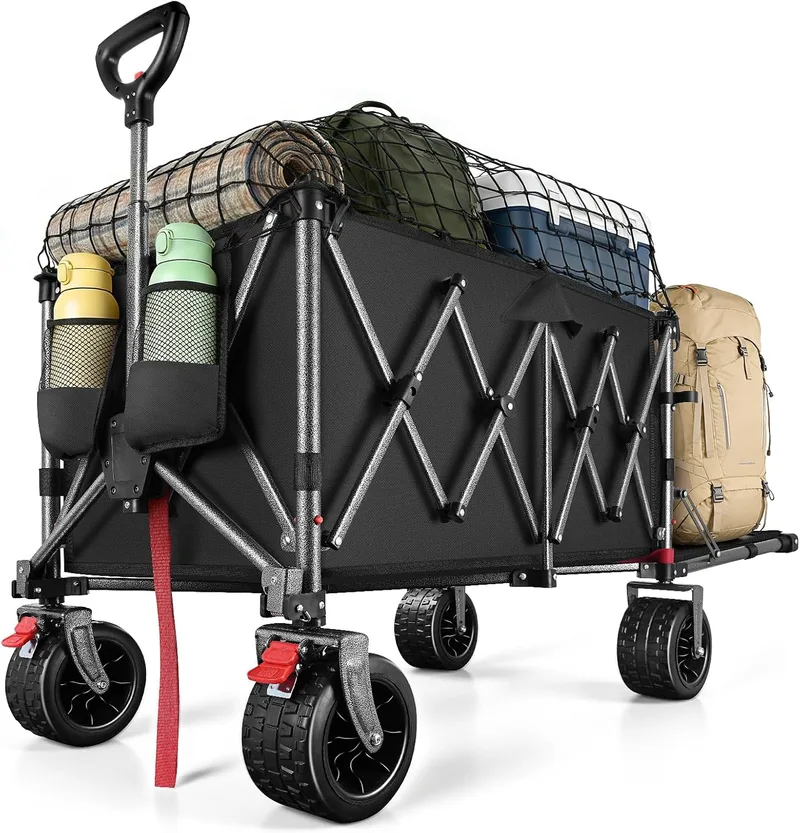 YEAUPE PRO ▫️ Carrinho de Praia Dobrável com Travão 200-300 L 200 kg Preto Intenso