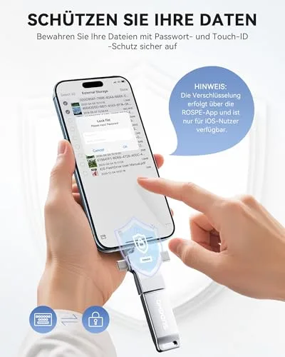 SUDEHO ▫️ Pen USB 4 em 1 com certificação MFi de 128 GB para iPhone, 4 em 1, USB 3.0 de alta velocidade, para iPhone, iPad, Android, PC, Mac, pen de segurança para fotografias, vídeos e música 7