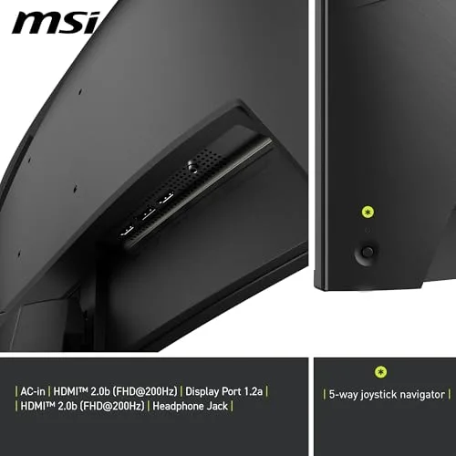 MSI ▫️ mag 276CFA E20 Monitor de jogos de 27" FHD 1500R, 1920 x 1080 Rapid VA, 200 Hz, 0,5 ms, Compatível com HDR, AMD FreeSync™ Premium, Eye-Care, visão IA, HDMI 2.0b, DP 1.2a, sem moldura, Preto 6