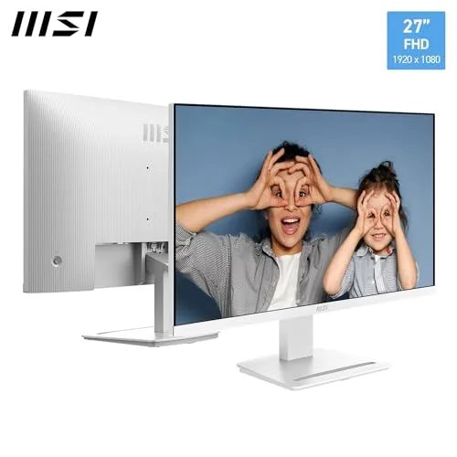 MSI ▫️ Pro MP273WA E14A Monitor profissional de 27" FHD, 1920 x 1080 IPS, 144 Hz, 1 ms, compatível com HDR, Adaptive Sync, Eye Care, HDMI 2.0, DP 1.2a, sem moldura, inclinação ajustável, VESA, branco 2