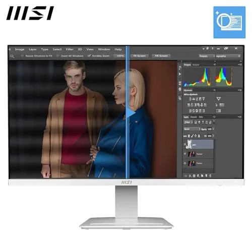 MSI ▫️ Pro MP273WA E14A Monitor profissional de 27" FHD, 1920 x 1080 IPS, 144 Hz, 1 ms, compatível com HDR, Adaptive Sync, Eye Care, HDMI 2.0, DP 1.2a, sem moldura, inclinação ajustável, VESA, branco 3