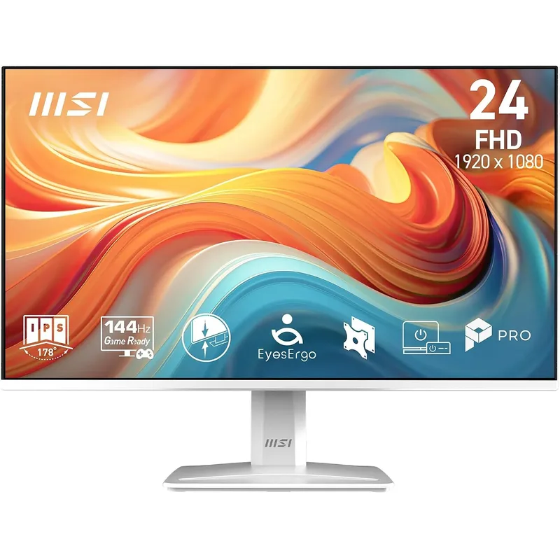 MSI ▫️ Pro MP243WA E14, monitor de 24" FHD, 1920 x 1080 IPS, 144 Hz, 1 ms, Compatível com HDR, Adaptive Sync, Eye Care, altifalante integrado, HDMI 1.4b, DP 1.2a, sem moldura, inclinação ajustável, VESA