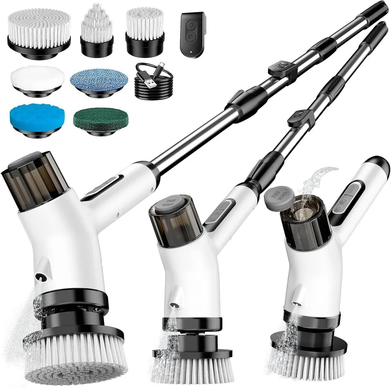 FYDEE ▫️ Escova eléctrica de limpeza doméstica, escova eléctrica com 7 escovas substituíveis, à prova de água IPX7, 2 velocidades, recarregável por USB, ideal para limpar a casa de banho, a cozinha, os azulejos e o chão