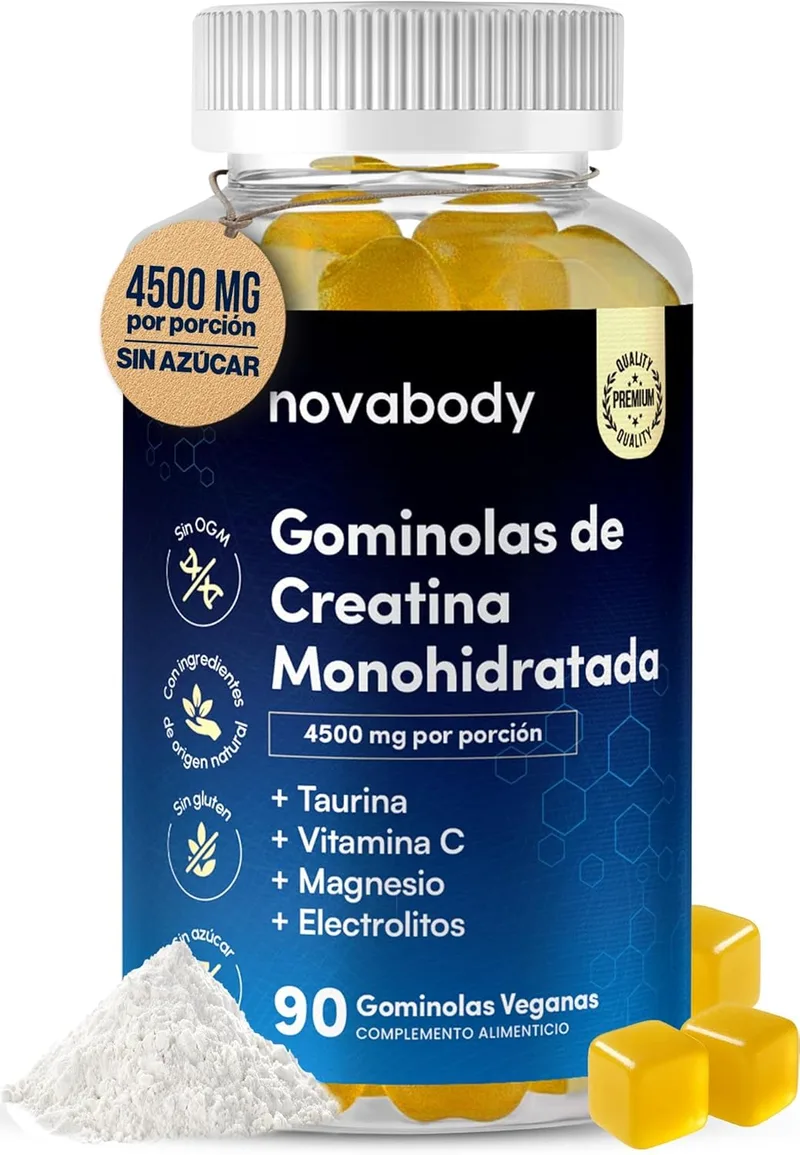 Novabody ▫️ Gomas de creatina monohidratada 4500 mg – Com taurina, magnésio e vitamina C – Sem açúcar e veganas – Melhoram a força, a energia, a recuperação e o desempenho muscular – 90 gomas