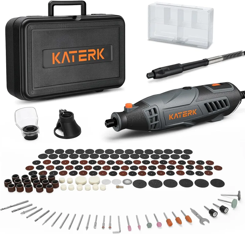 Katerk ▫️ Ferramentas para Esmeriladora de 160 W, Kit de Ferramenta Rotativa de Velocidade Variável com Eixo Flexível, 35 000 RPM, Mini Esmeriladora Elétrica com 155 Acessórios para Gravar, Perfurar, Cortar e Esmerilar
