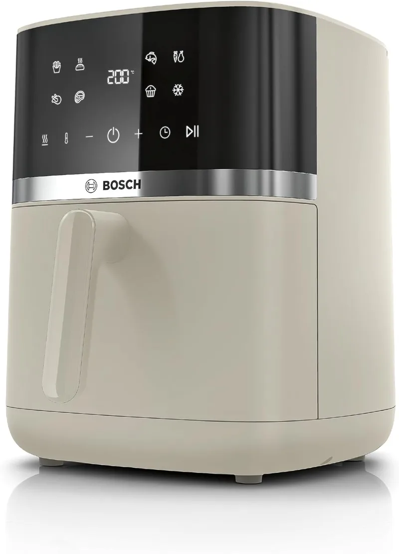 Bosch ▫️ Air Fryer Series 4, Air Fryer XXL, 6,1 L, 7 programas, duas placas de aquecimento, descongelar, manter quente, bege mate, MAF462C0