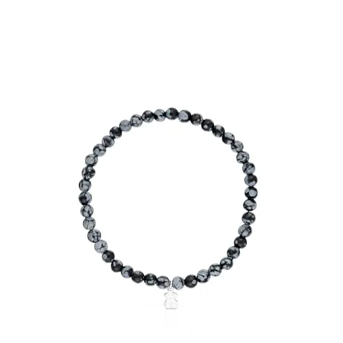 TOUS ▫️ Pulseira elástica cinzenta com motivo de urso em prata de lei para mulher, 16,5 cm de comprimento, coleção Basics 2