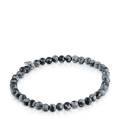 TOUS ▫️ Pulseira elástica cinzenta com motivo de urso em prata de lei para mulher, 16,5 cm de comprimento, coleção Basics 3