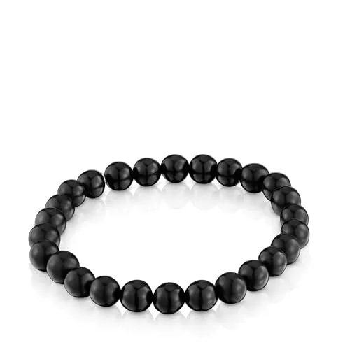 TOUS ▫️ Pulseira elástica preta «Azabache» com motivo de urso em prata de lei para mulher, 16,5 cm de comprimento, coleção Basics 3