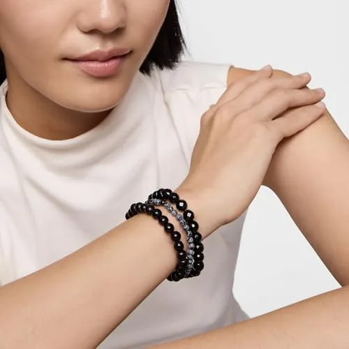 TOUS ▫️ Pulseira elástica preta «Azabache» com motivo de urso em prata de lei para mulher, 16,5 cm de comprimento, coleção Basics 5