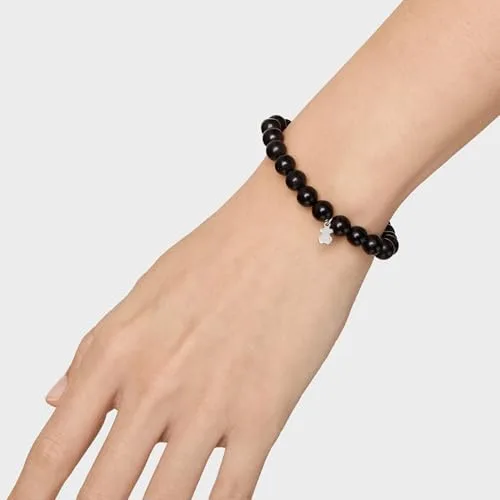 TOUS ▫️ Pulseira elástica preta «Azabache» com motivo de urso em prata de lei para mulher, 16,5 cm de comprimento, coleção Basics 6