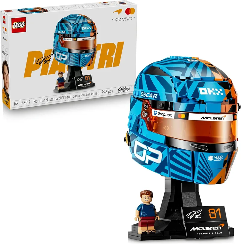 LEGO ▫️ Editions McLaren MasterCard F1 Team: Capacete de Oscar Piastri - Produtos oficiais da Fórmula 1 - Conjunto de modelos com minifigura colecionável - Presente para rapazes a partir dos 14 anos e fãs do automobilismo - 43017