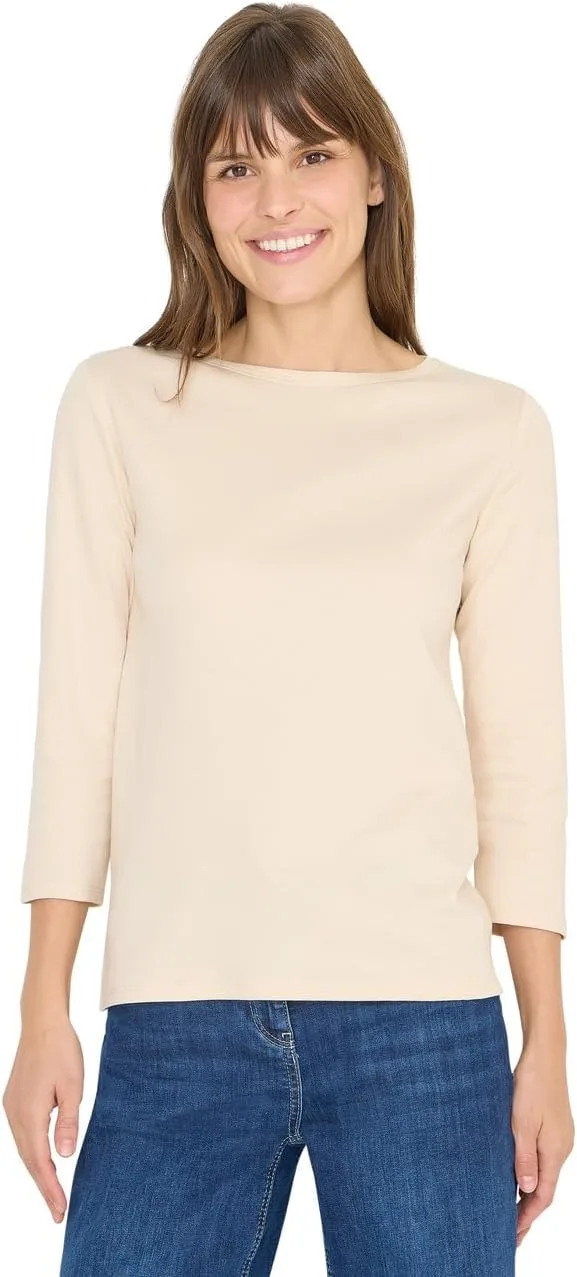 Cecil ▫️ Damen Basic Shirt In Unifarbe T-Shirt Básica em Unifarbe Cor Lisa Mulher