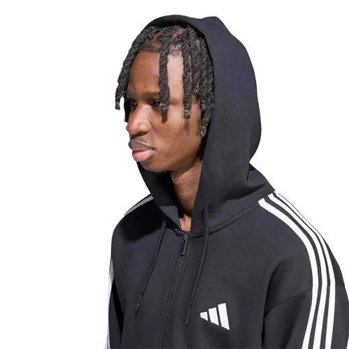adidas ▫️ Casaco com capuz Essentials 3-Stripes para homem, em felpa e com fecho de correr 3