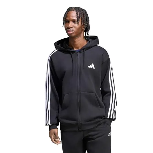 adidas ▫️ Casaco com capuz Essentials 3-Stripes para homem, em felpa e com fecho de correr 4
