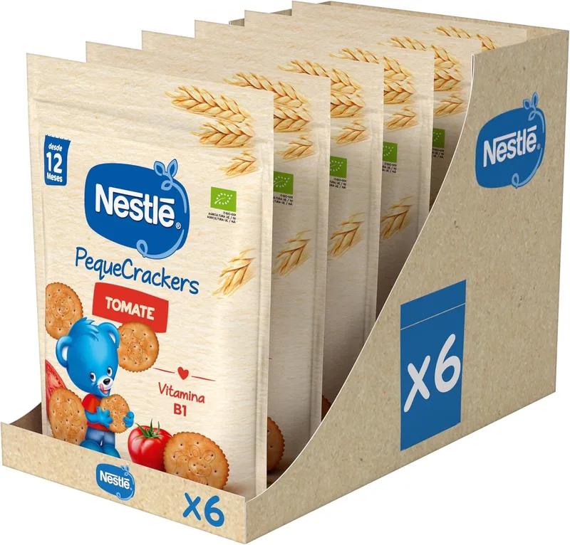 Nestlé ▫️ PequeCrackers Tomate, para bebés a partir dos 12 meses, 6 saquetas de 100g