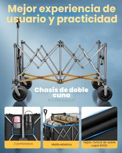 YEAUPE PRO ▫️ Carrinho de Praia Dobrável com Rodas Largas e Travões, 245 L, Preto 4