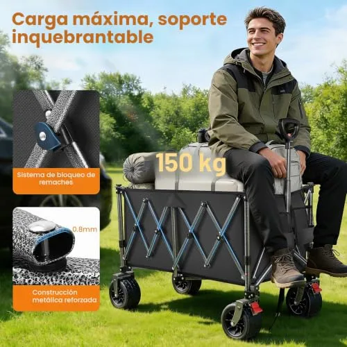 YEAUPE PRO ▫️ Carrinho de Praia Dobrável com Rodas Largas e Travões, 195 L, Preto 3