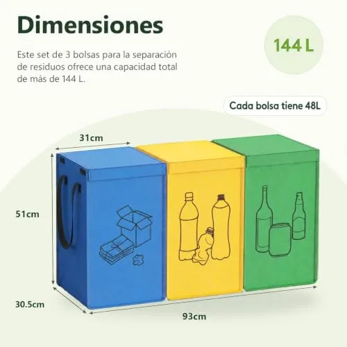 Lifewit ▫️ Cubo do Lixo para Reciclagem, 3 Sacos de Lixo para Reciclagem em Várias Cores 6