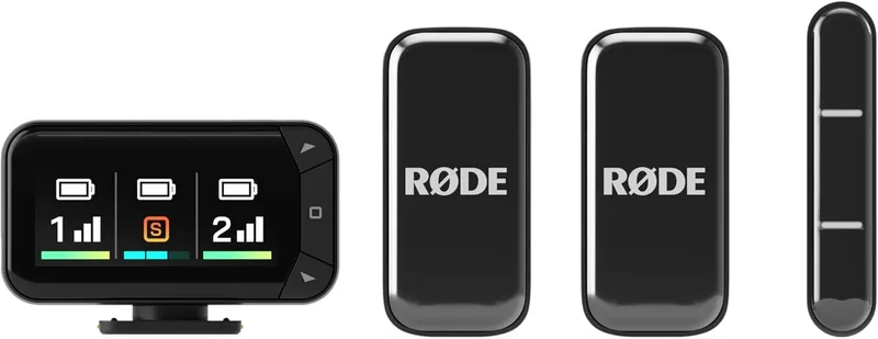 RØDE Wireless Micro - Kit compacto de microfone de câmara sem fios, dois microfones com recetor de câmara, recetor de smartphone e caixa de carregamento para criação de conteúdos - USB-C, preto