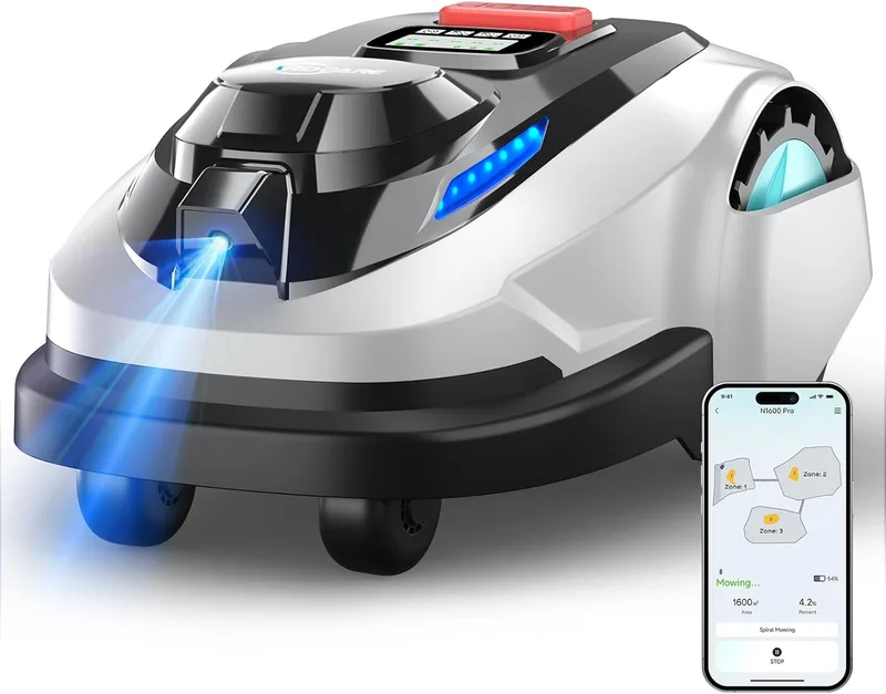 YARDCARE ▫️ N1600PRO Cortador de relva robótico perimetral sem fios com RTK e visão AI, até 1600 m², corte em U eficiente com gestão de zonas, altura ajustável por aplicação e prevenção inteligente de obstáculos