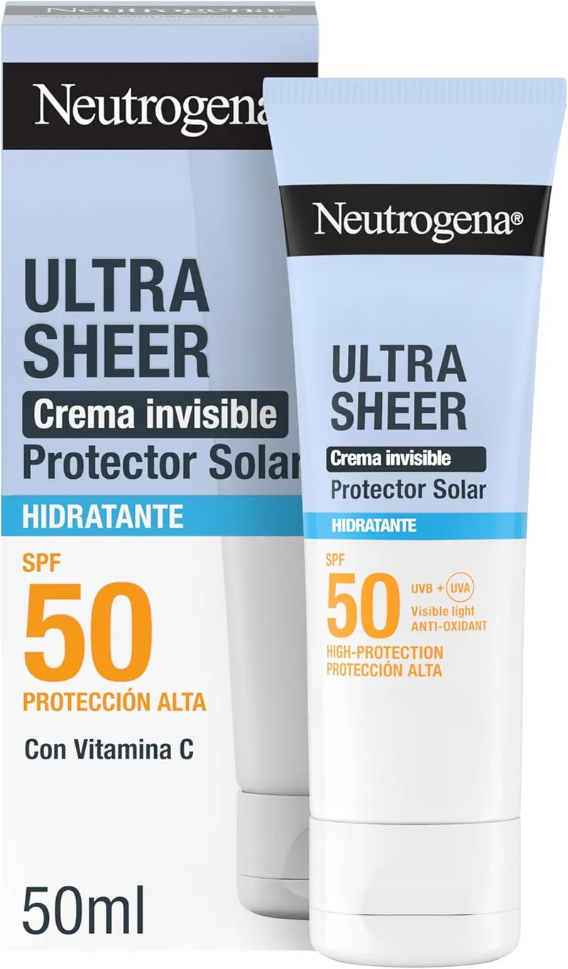 Neutrogena ▫️ Ultra Sheer Solar Creme Hidratante Invisível FPS 50 (50 ml), protetor solar facial de amplo espectro FPS 50, creme hidratante facial hipoalergénico e não oleoso, creme solar resistente à água