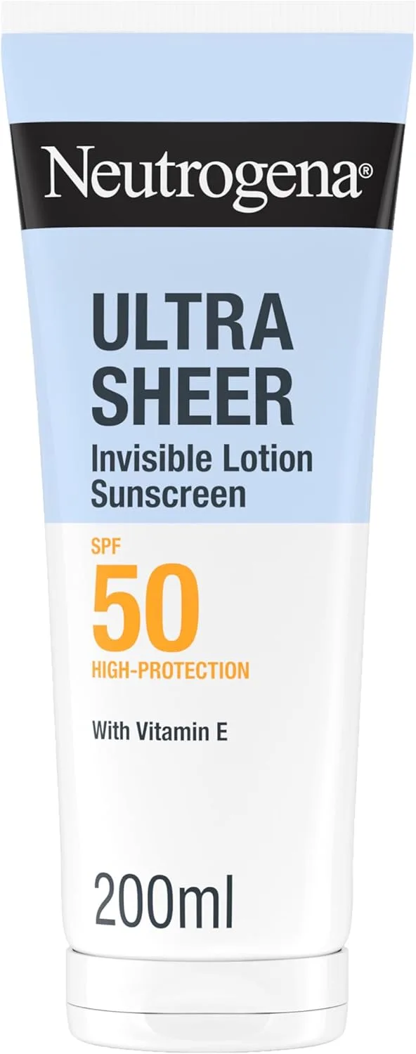 Neutrogena ▫️ Ultra Sheer Solar Loção Hidratante Invisível FPS 50 (200 ml), creme hidratante com proteção solar elevada, protetor solar resistente à água, protetor corporal FPS 50 leve