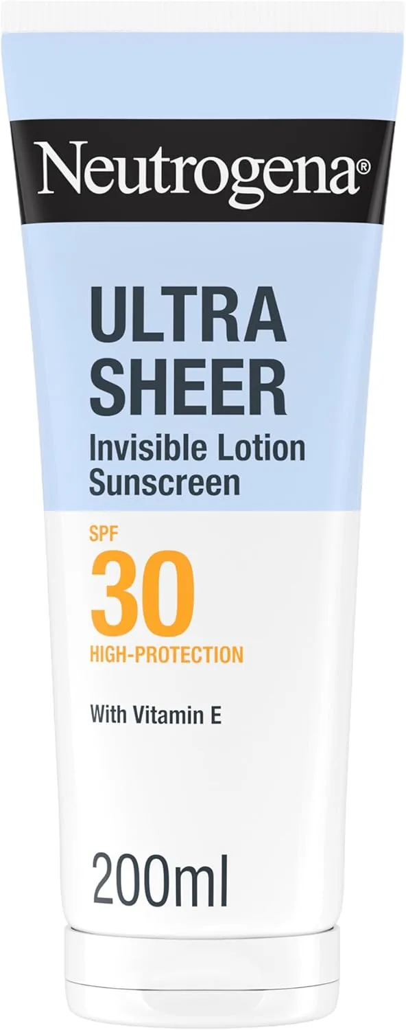 Neutrogena ▫️ Ultra Sheer Solar Loção Hidratante Invisível FPS 30 (200 ml), creme hidratante com proteção solar elevada, protetor solar resistente à água, protetor corporal FPS 30 leve