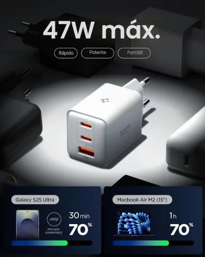 Spigen ▫️ ArcStation Essential GAN 47 W Carregador de Carregamento Rápido Tipo C, Branco 2