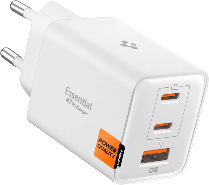 Spigen ▫️ ArcStation Essential GAN 47 W Carregador de Carregamento Rápido Tipo C, Branco