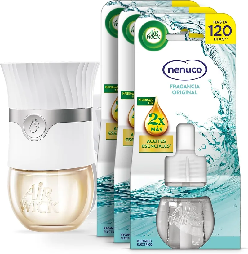 Air Wick ▫️ Elétrico - aparelho e 3 recargas com fragrância Nenuco, com o dobro de óleos essenciais